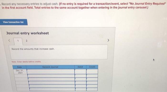 1, 2021, to December 31, 2021 Cash Receipts Cash Disbursements Date Dese.