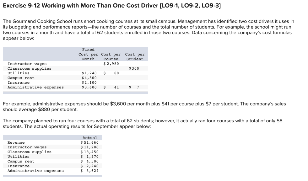 Exercise 9-12 Working with More Than One Cost Driver (LO9-1, LO9-2,