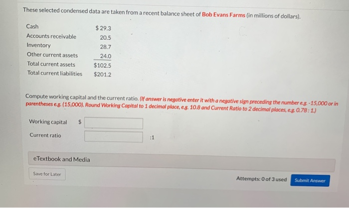  These selected condensed data are taken from a recent balance sheet