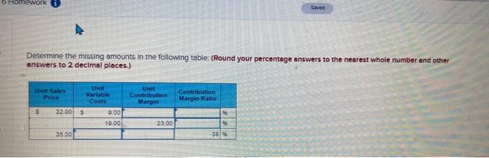  need help please!!! bromework Saved Determine the missing amounts in the