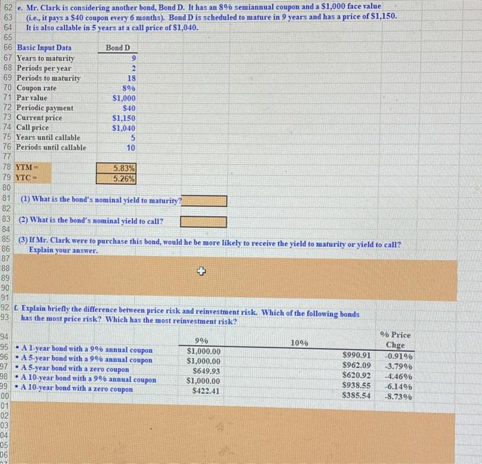 please show work for e1-3 and f e. Mr. Clark is considering