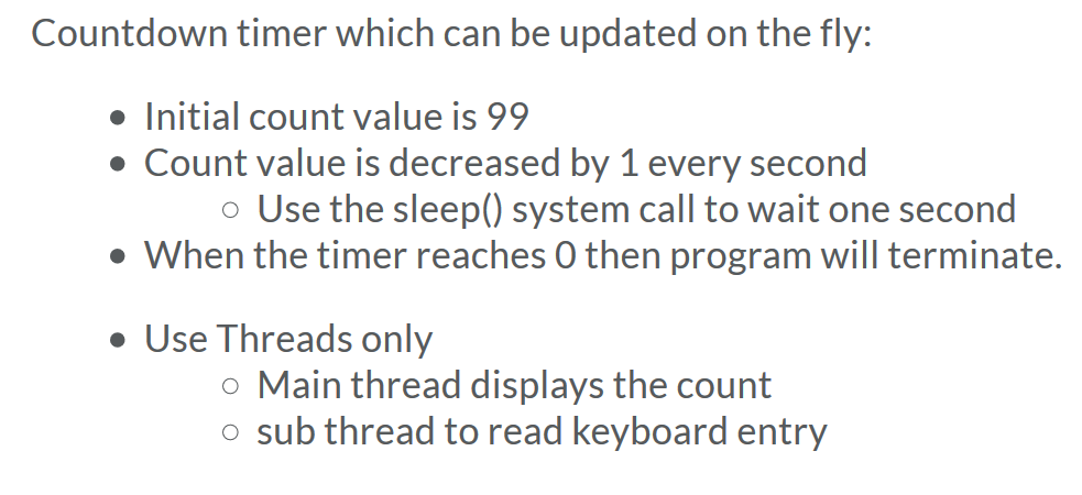Using c in linux, create a c program Countdown timer which can