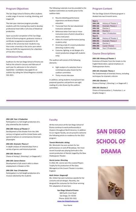  Instructions - recreate the brochure in the example in the included