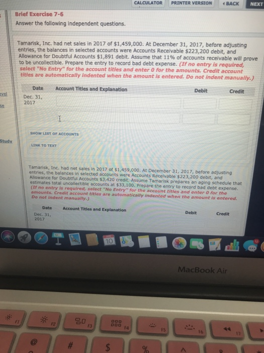  CALCULATOR PRINTER VERSION BACK Brief Exercise 7-6 Answer the following independent