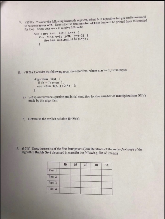  (10%) Consider the following Java code segment, where N is a