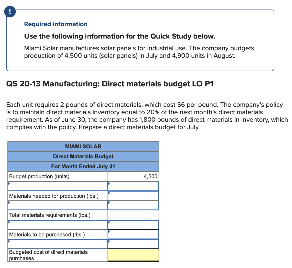 Required information Use the following information for the Quick Study below.