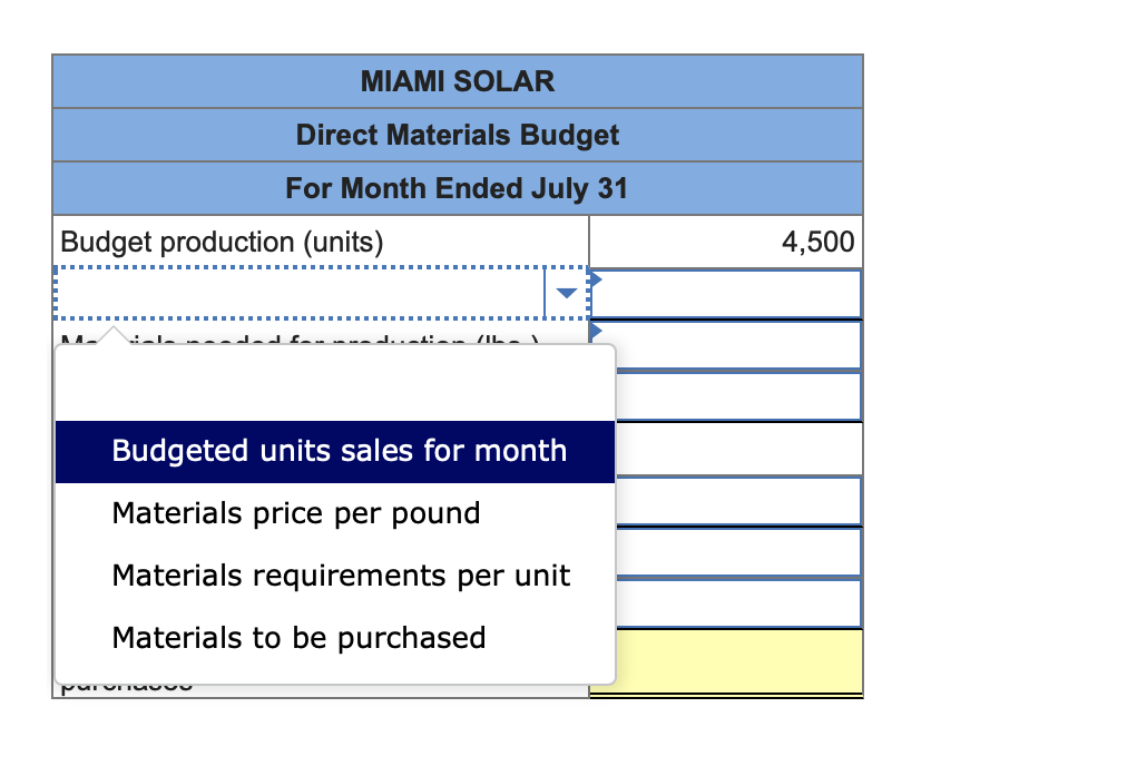 Miami Solar manufactures solar panels for industrial use. The company budgets production