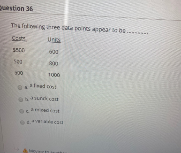  Question 36 The following three data points appear to be .....