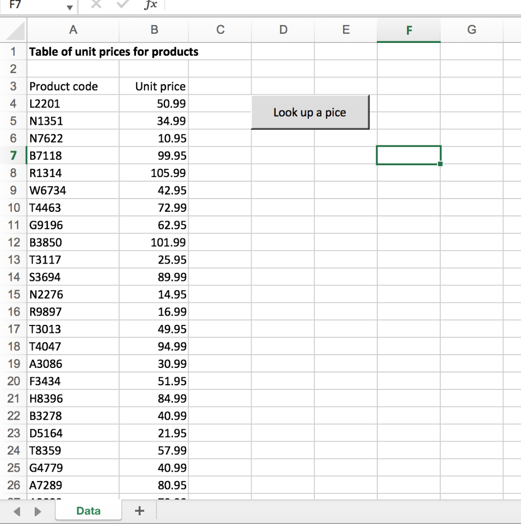 A user can enter a Part Code consisting of a letter followed