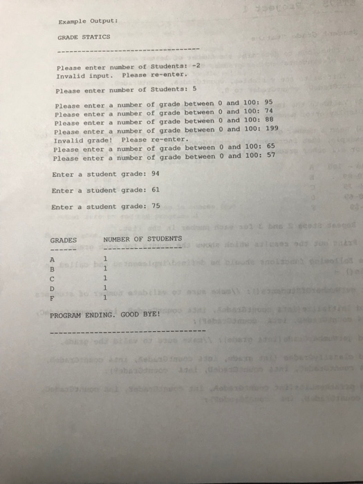determine the number of letter grades from list of students' number grades.