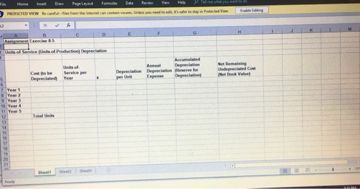 100). a) Using the format in Table 8-5, compute Units-of-Service Depreciation using