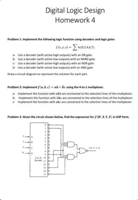 logic tuction using decaden and logic gates 86.2) 14 Use a decoder