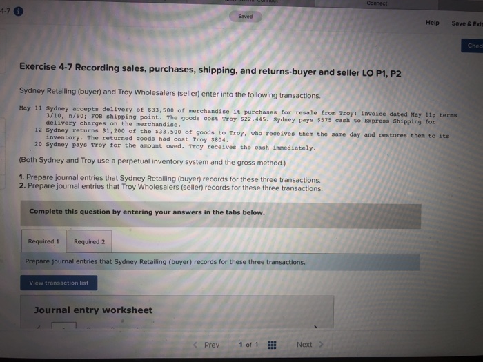  Connect 4-7 6 Saved Help Save & Exit Chec Exercise 4-7