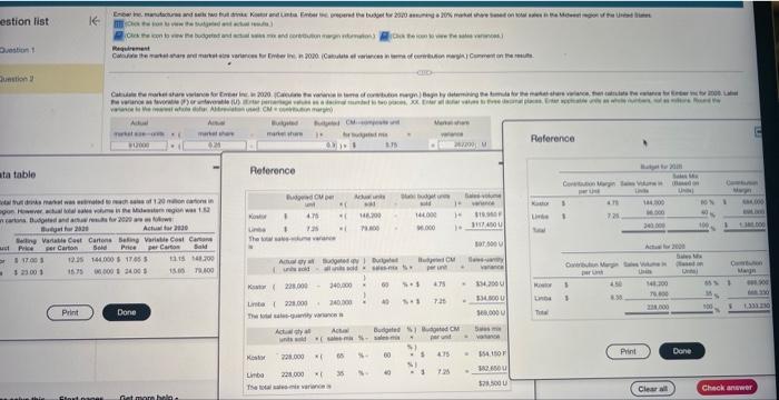  Question list Question 1 Question 2 Data table Product Kostor Limba