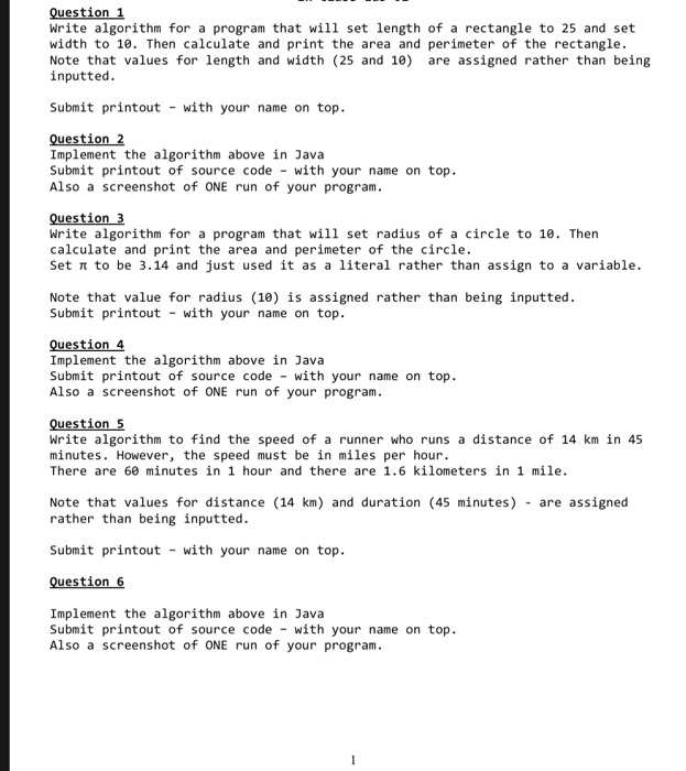  Question 1 Write algorithm for a program that will set length