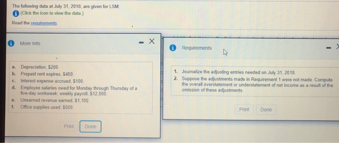  The following data at July 31, 2018, are given for LSM