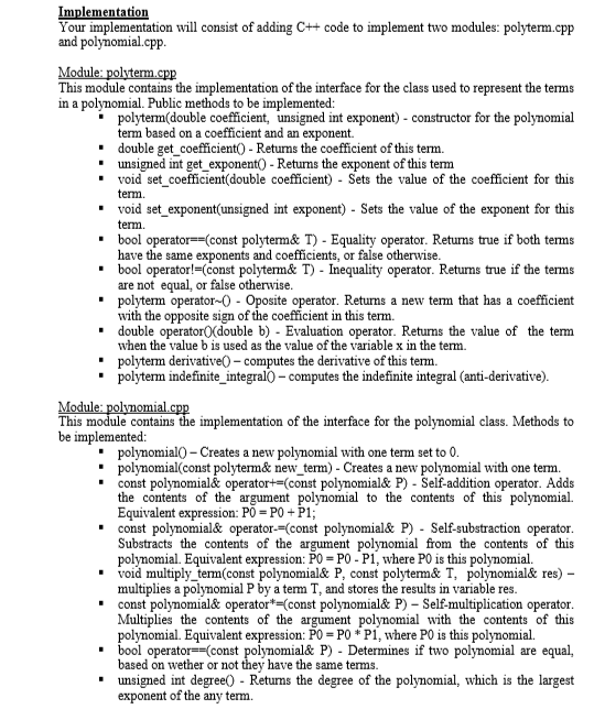 test a polynomial class, using fixed-sized store the terms in a polynomial.