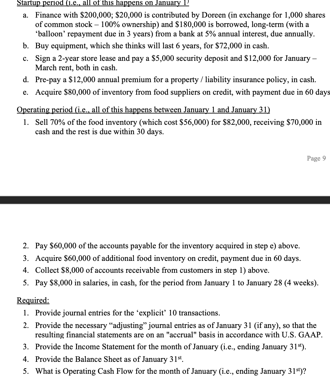  Startup period (1.e., all of this happens on January 1) a.