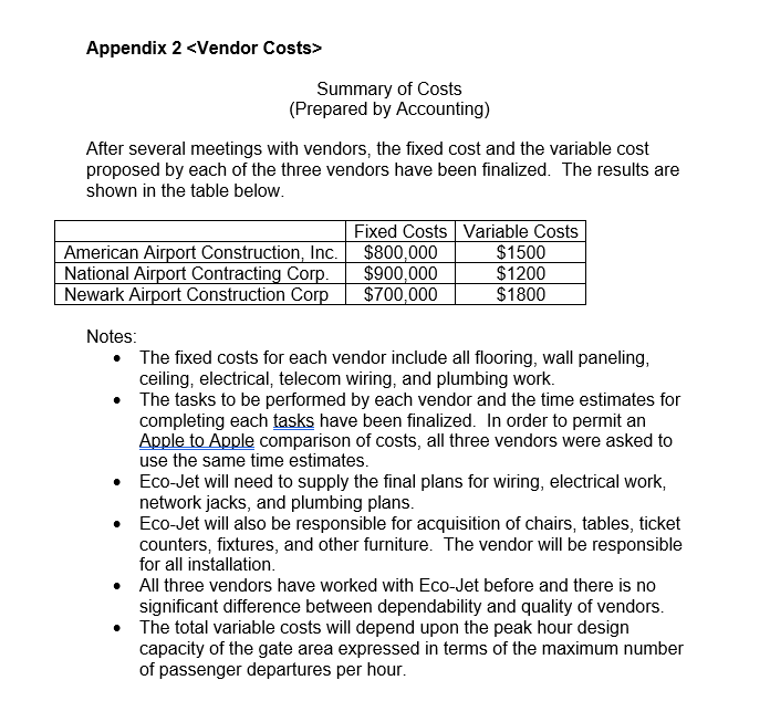 answer. Thank you! 1. Vendor Cost Comparison Examine the passenger forecast to
