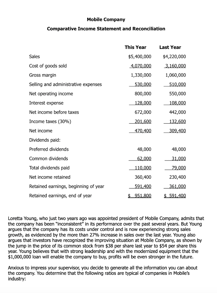 You decide first to assess the rate of return that the company