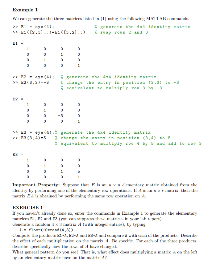 MAT 343 LAB 3 Example We can generate the three matrices listed