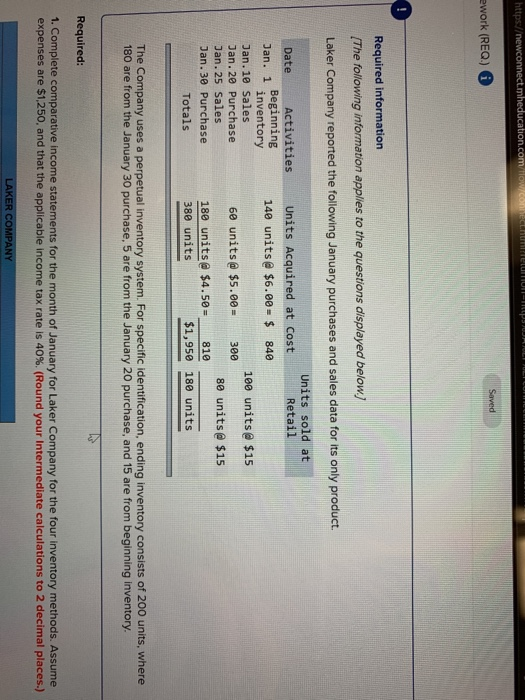  cation.com/ Saved ework (REQ) 6 Required information (The following information applies