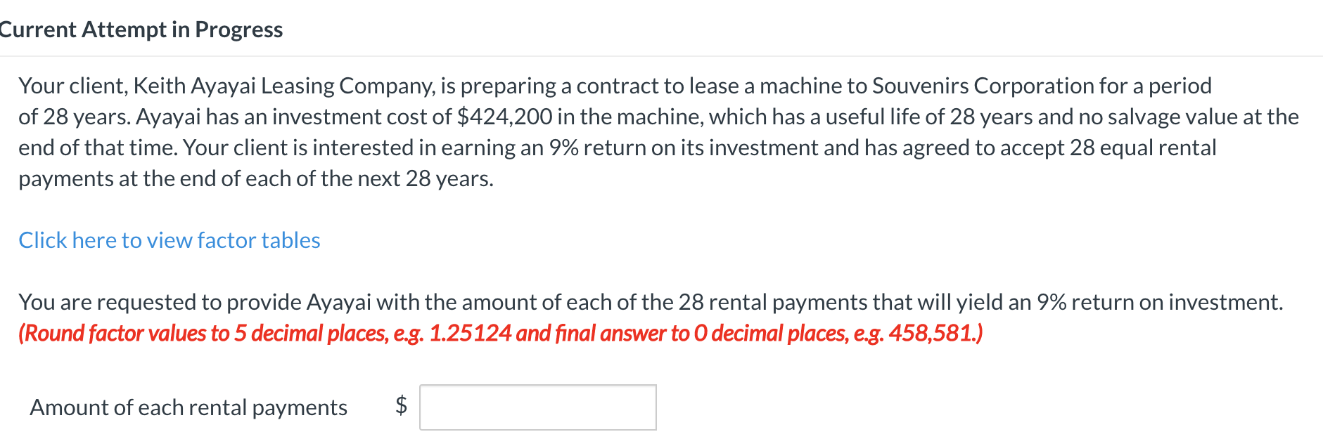  Current Attempt in Progress Your client, Keith Ayayai Leasing Company, is