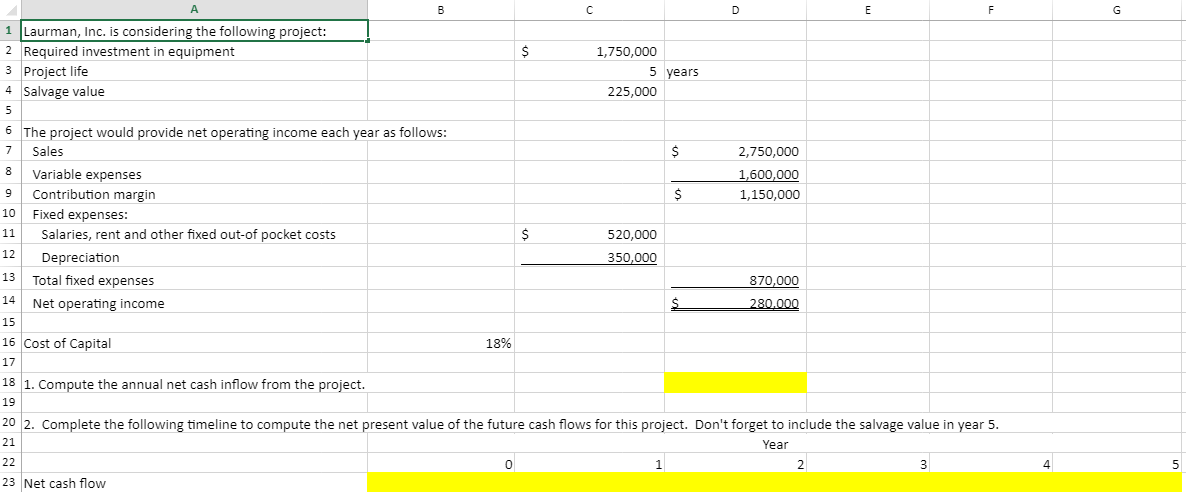 Please answer with excel formula, not just the numeric answers. Any help