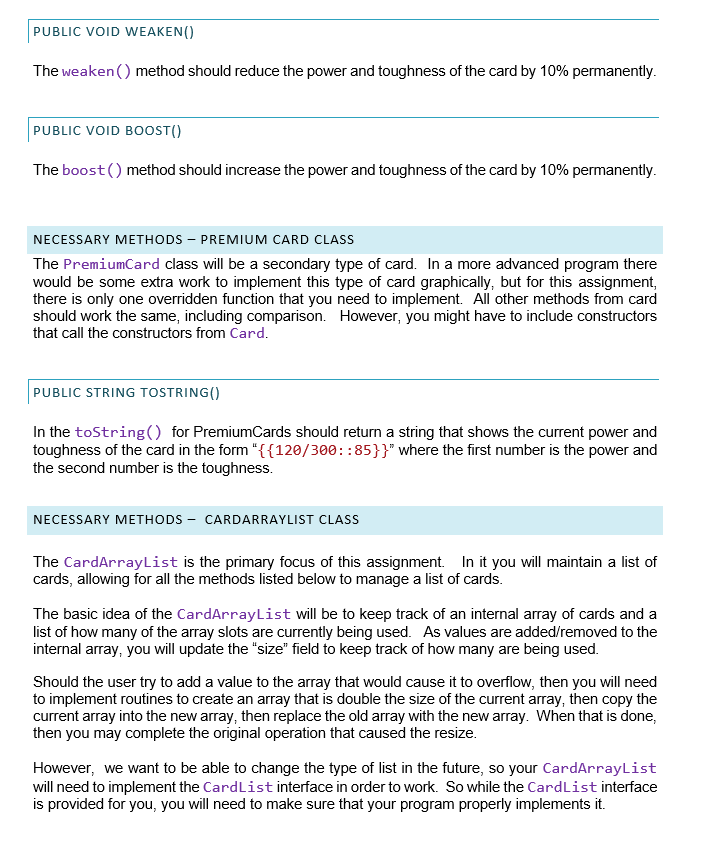 in three files. The files will be named Card.java, PremiumCard.java and the