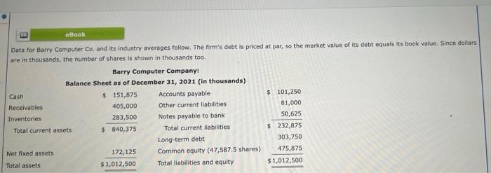 eBook Data for Barry Computer Co. and its industry averages follow.