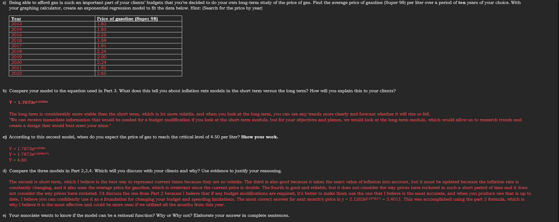 Can you solve question E please, thank you a) Being able