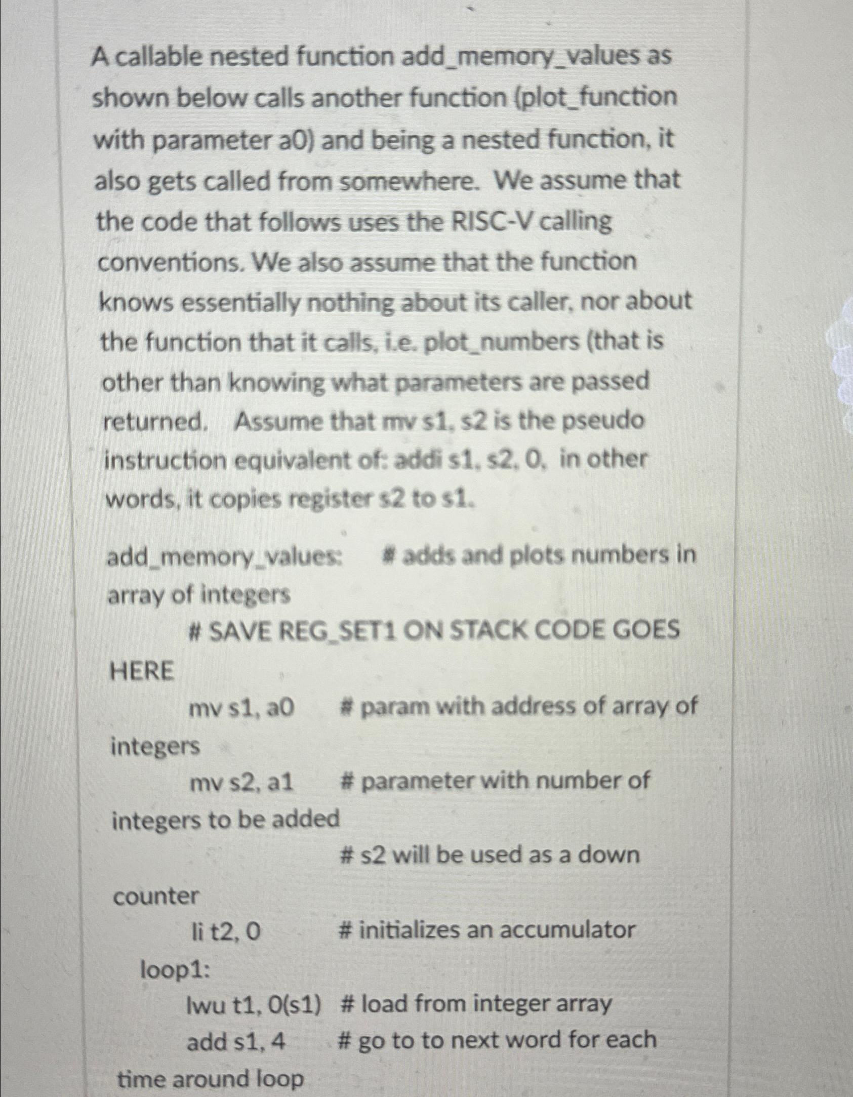  A callable nested function add_memory_values as shown below calls another function