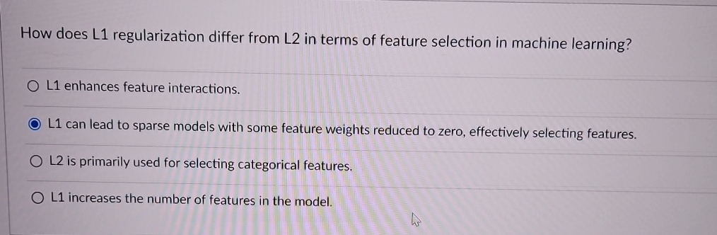  How does L1 regularization differ from L2 in terms of feature