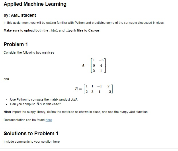 Please type answer Please DONOT hand write. Applied Machine Learning by: AML