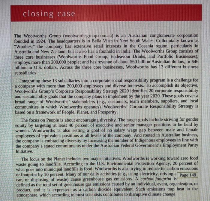  please answer question 4? closing case The Woolworths Group (woolworthsgroup.com.au) is