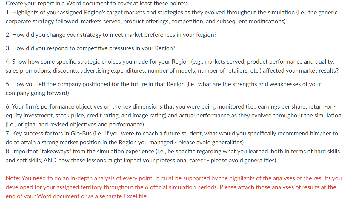  Create your report in a Word document to cover at least