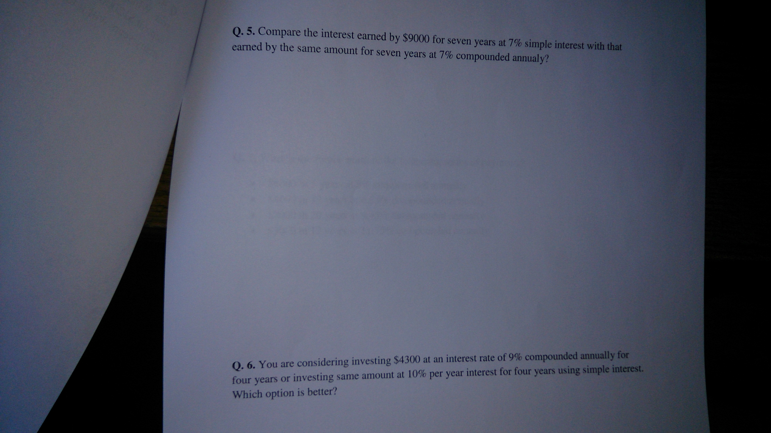Future Worth problems please answer q5 and q6 in the picture Compare