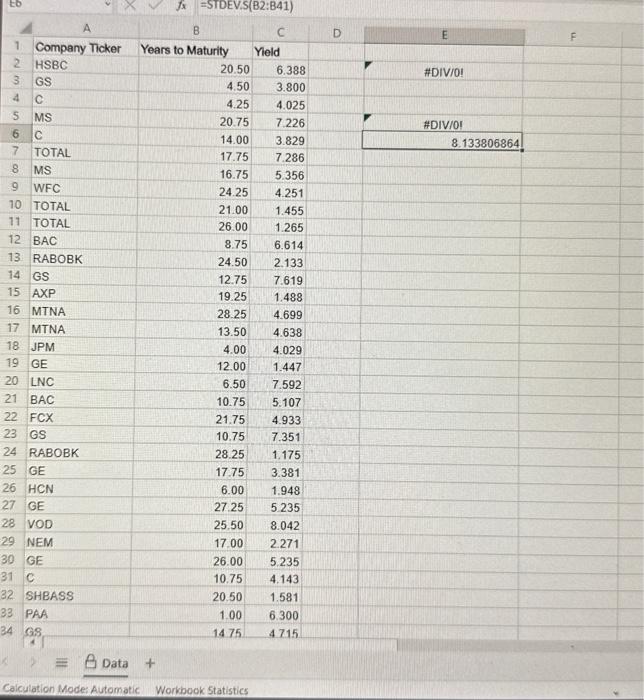 40 corporate bonds is contained in the Excel Online file below. Construct