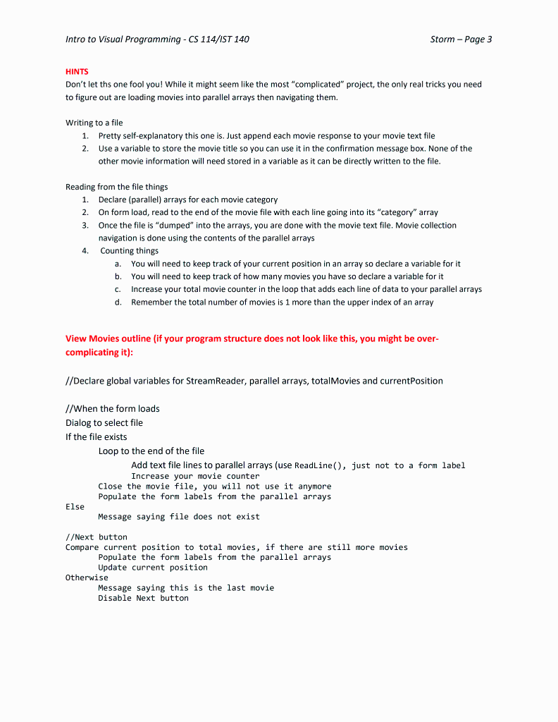 Intro to Visual Programming - CS 114/IST 140 Storm - Page 1