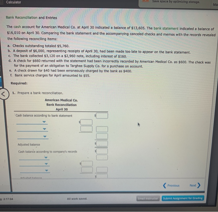  Calculator Save space by optimizing storage. Ma Bank Reconciliation and Entries