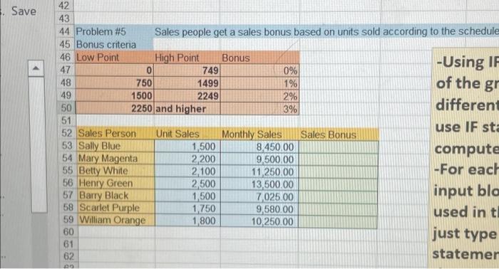 Using IF functions complete each of the green fields for each of