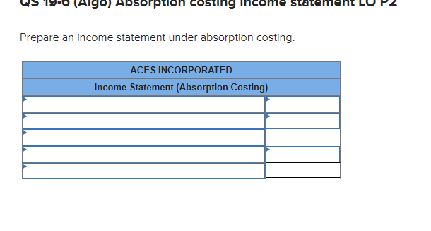 (Algo) [The following information applies to the questions displayed below.] Aces Incorporated,