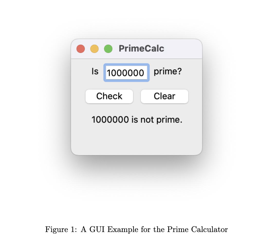 query as to whether a given positive integer is prime. This GUI