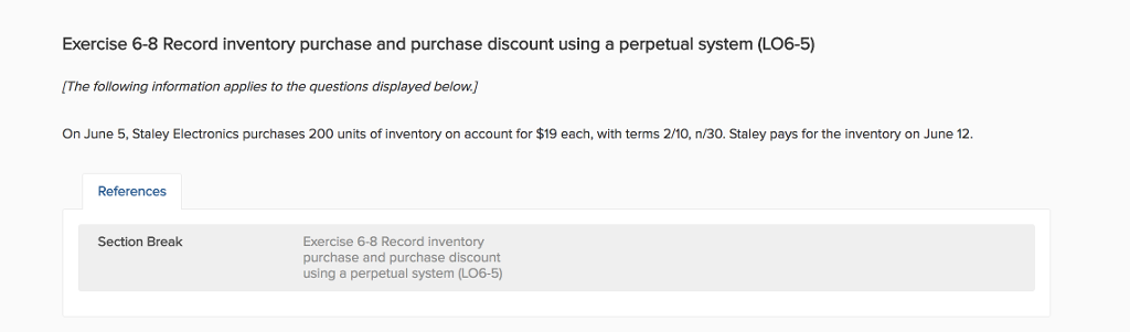  Exercise 6-8 Record inventory purchase and purchase discount using a perpetual