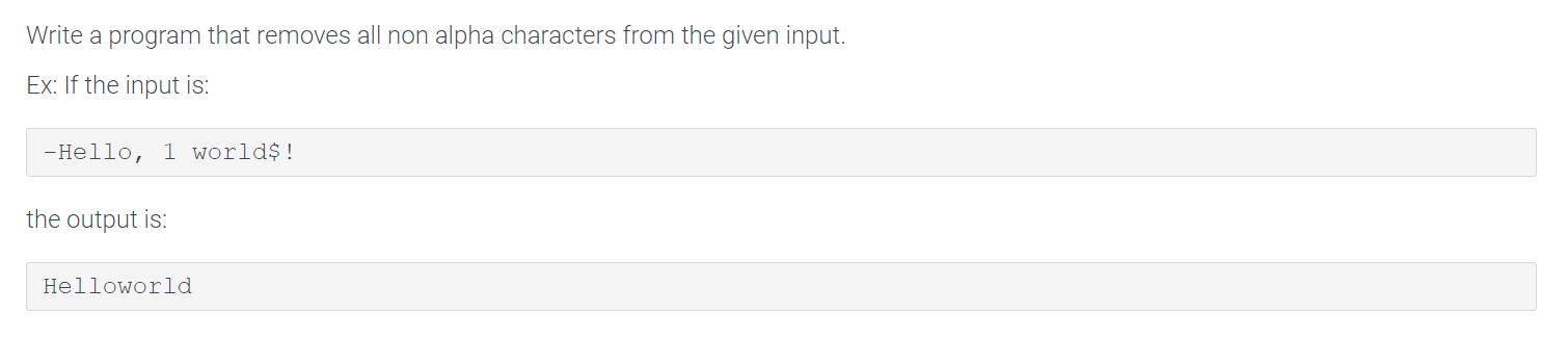  Write a program that removes all non alpha characters from the