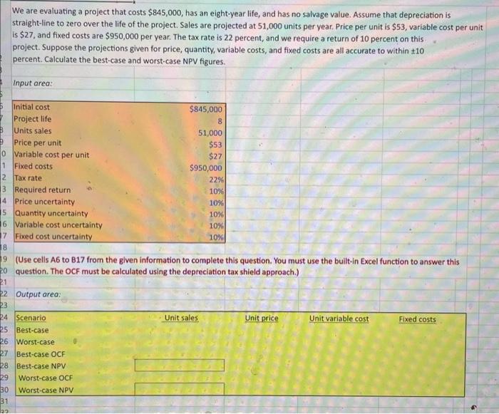  please solve We are evaluating a project that costs $845,000, has