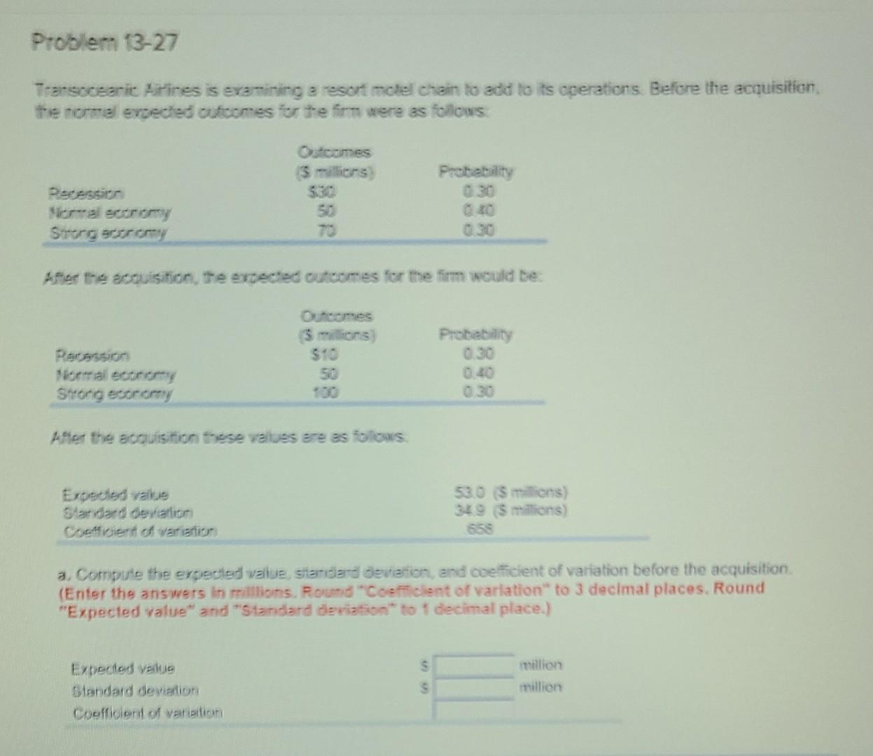  1. Compute the expected value, standard deviation, and coefficient of variation