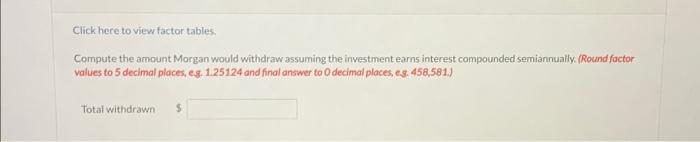 withdraw assuming the investment earns interest compounded semiannually. (Round foctor values to