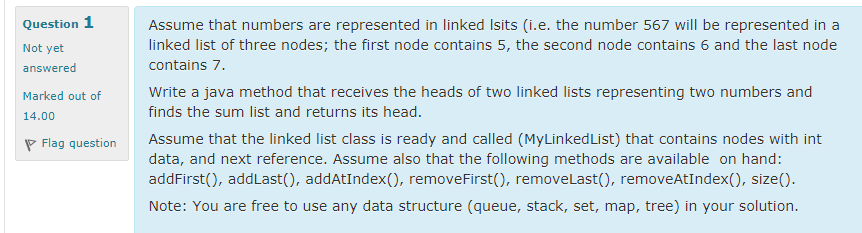 solution bu java Question 1 Not yet answered Marked out of 14.00