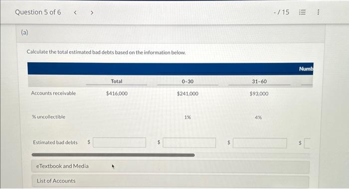  Calculate the total estimated bad debts based on the information below.